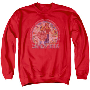 AN OFFCIALLY LICENSED CANDY LAND CANDY LAND ADULT UNISEX CREWNECK SWEATSHIRT RED