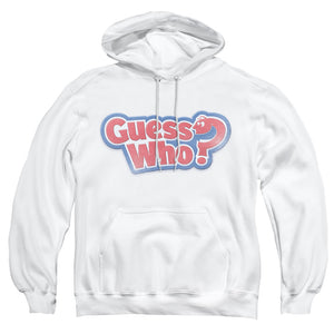 AN OFFCIALLY LICENSED GUESS WHO GUESS WHO DISTRESSED LOGO ADULT UNISEX PULLOVER HOODIE WHITE