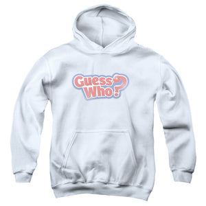 AN OFFCIALLY LICENSED GUESS WHO GUESS WHO DISTRESSED LOGO YOUTH HOODIE WHITE