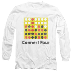 AN OFFCIALLY LICENSED CONNECT FOUR CLASSIC LOGO DISTRESSED MEN'S LONG SLEEVE T-SHIRT WHITE