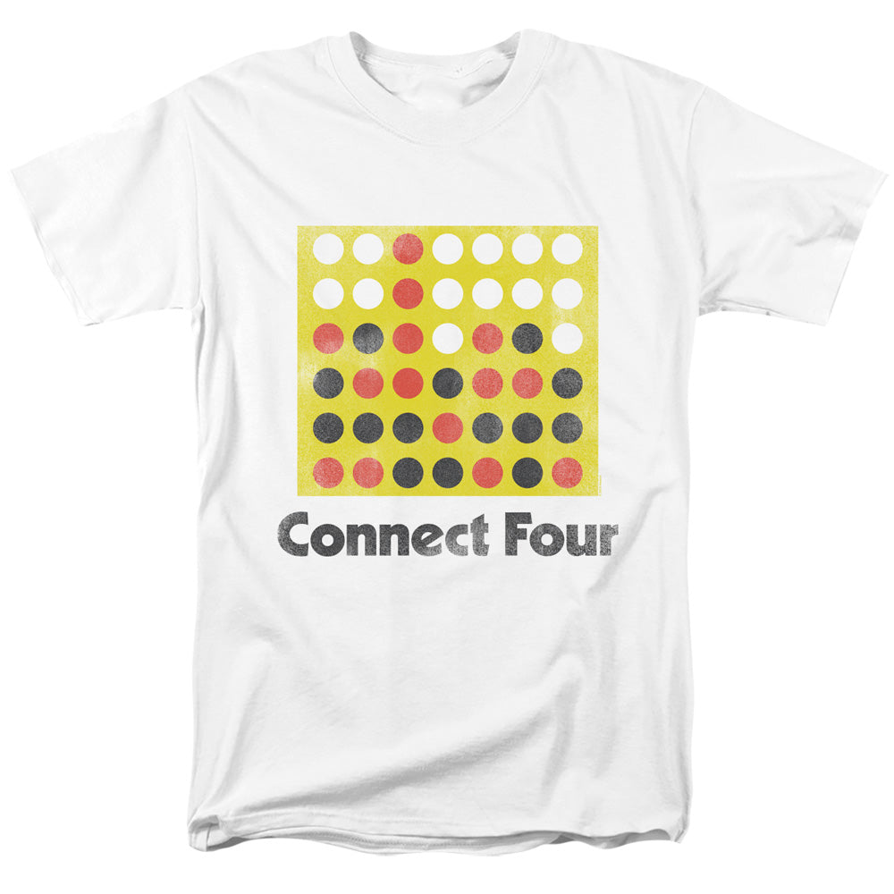 AN OFFCIALLY LICENSED CONNECT FOUR CLASSIC LOGO DISTRESSED MEN'S REGULAR FIT T-SHIRT WHITE