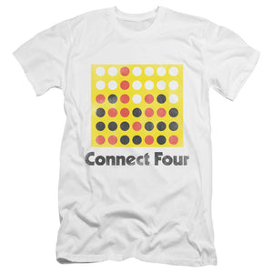 AN OFFCIALLY LICENSED CONNECT FOUR CLASSIC LOGO DISTRESSED MEN'S PREMIUM SLIM FIT T-SHIRT WHITE