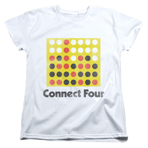 AN OFFCIALLY LICENSED CONNECT FOUR CLASSIC LOGO DISTRESSED WOMEN'S REGULAR FIT T-SHIRT WHITE