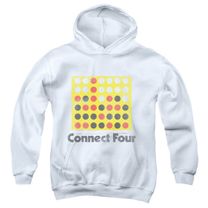 AN OFFCIALLY LICENSED CONNECT FOUR CLASSIC LOGO DISTRESSED YOUTH HOODIE WHITE