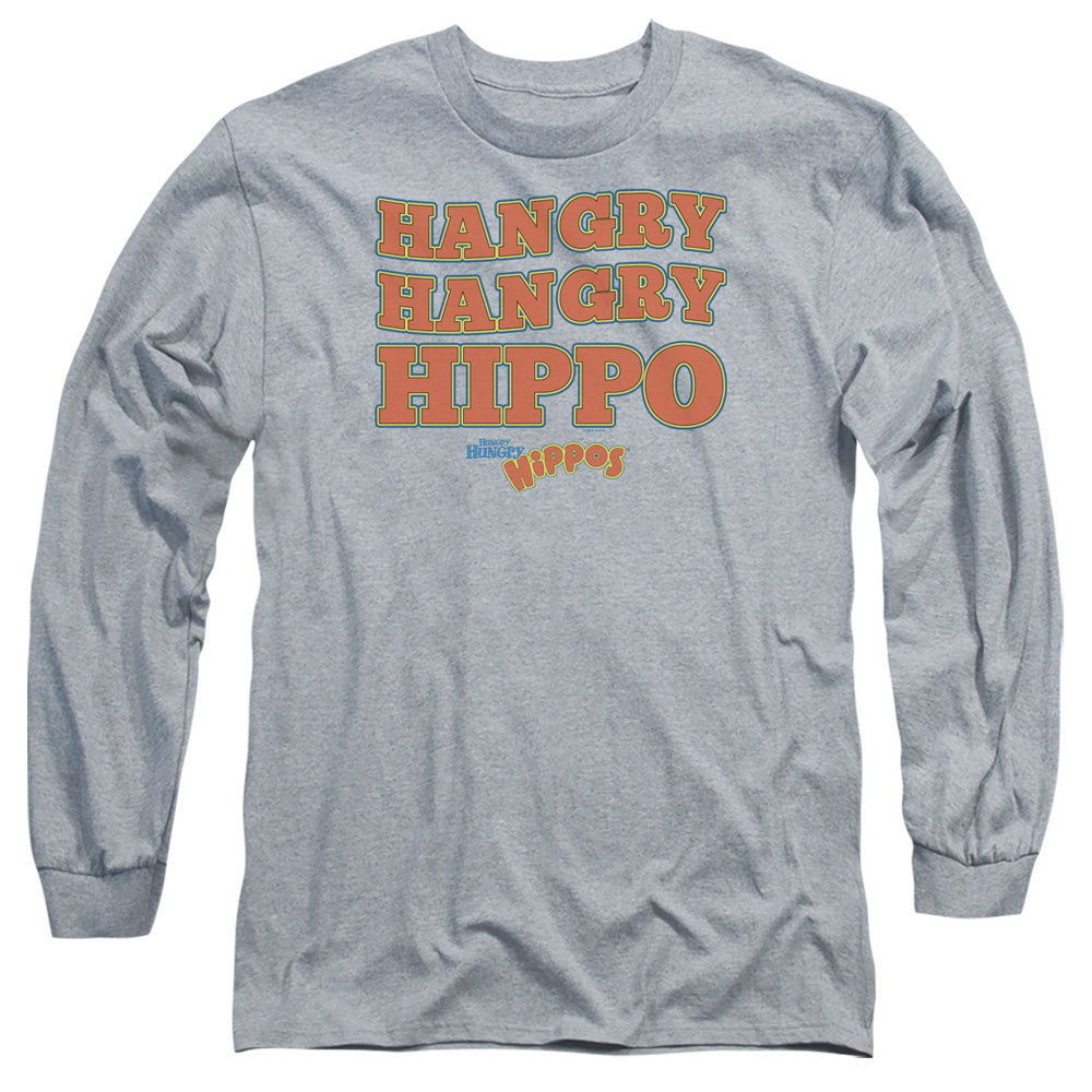 AN OFFCIALLY LICENSED HUNGRY HUNGRY HIPPOS HANGRY MEN'S LONG SLEEVE T-SHIRT ATHLETIC HEATHER