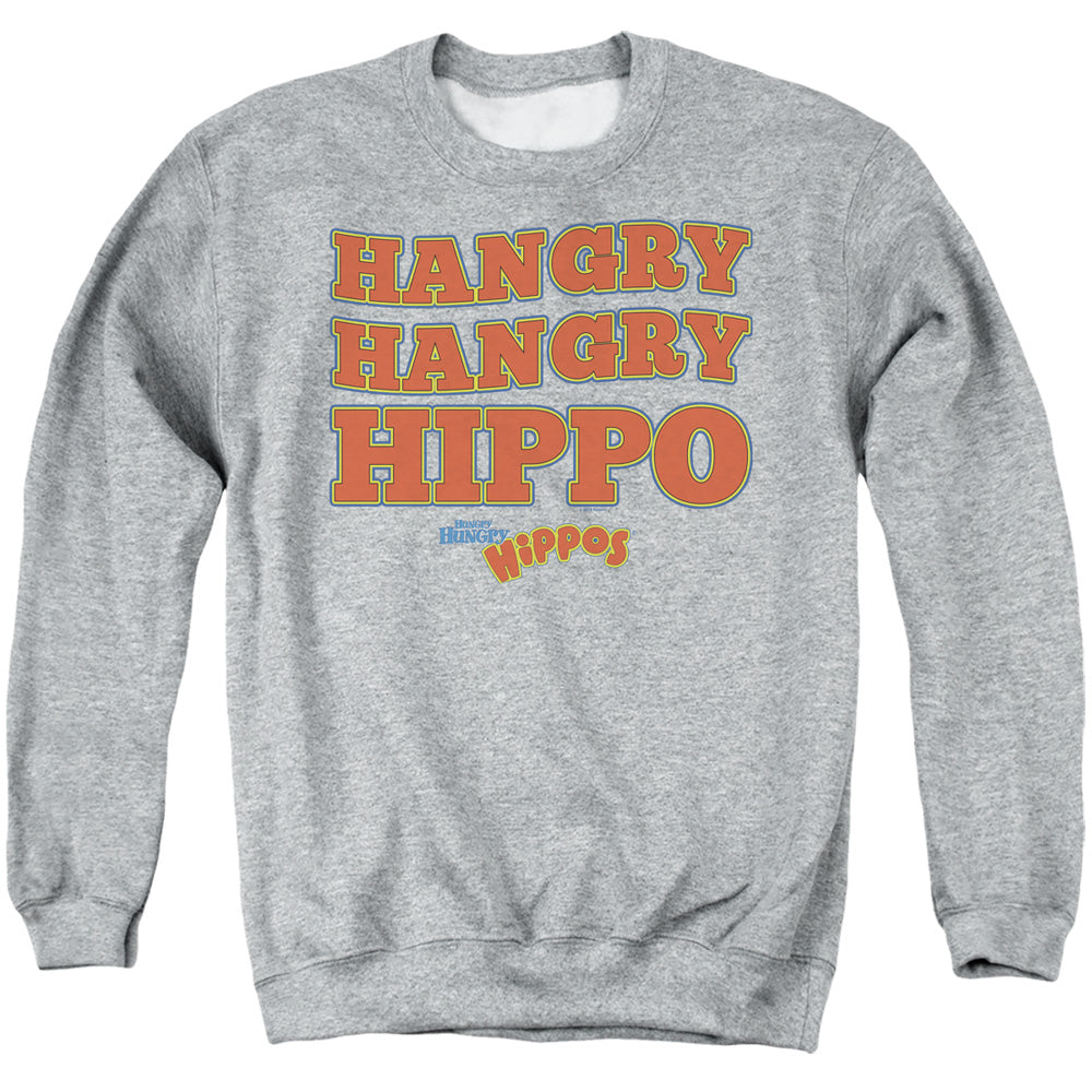 AN OFFCIALLY LICENSED HUNGRY HUNGRY HIPPOS HANGRY ADULT UNISEX CREWNECK SWEATSHIRT ATHLETIC HEATHER