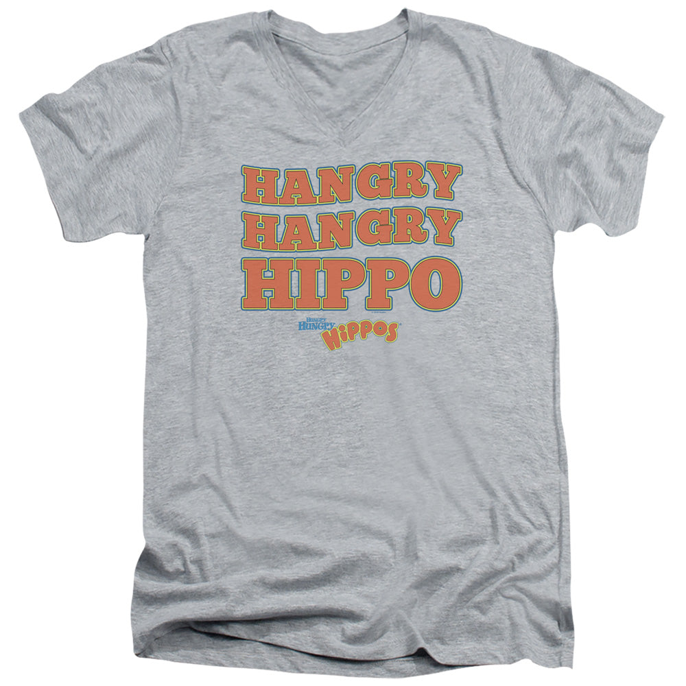 AN OFFCIALLY LICENSED HUNGRY HUNGRY HIPPOS HANGRY MEN'S V-NECK T-SHIRT ATHLETIC HEATHER