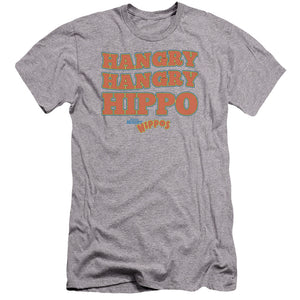 AN OFFCIALLY LICENSED HUNGRY HUNGRY HIPPOS HANGRY MEN'S PREMIUM SLIM FIT T-SHIRT ATHLETIC HEATHER