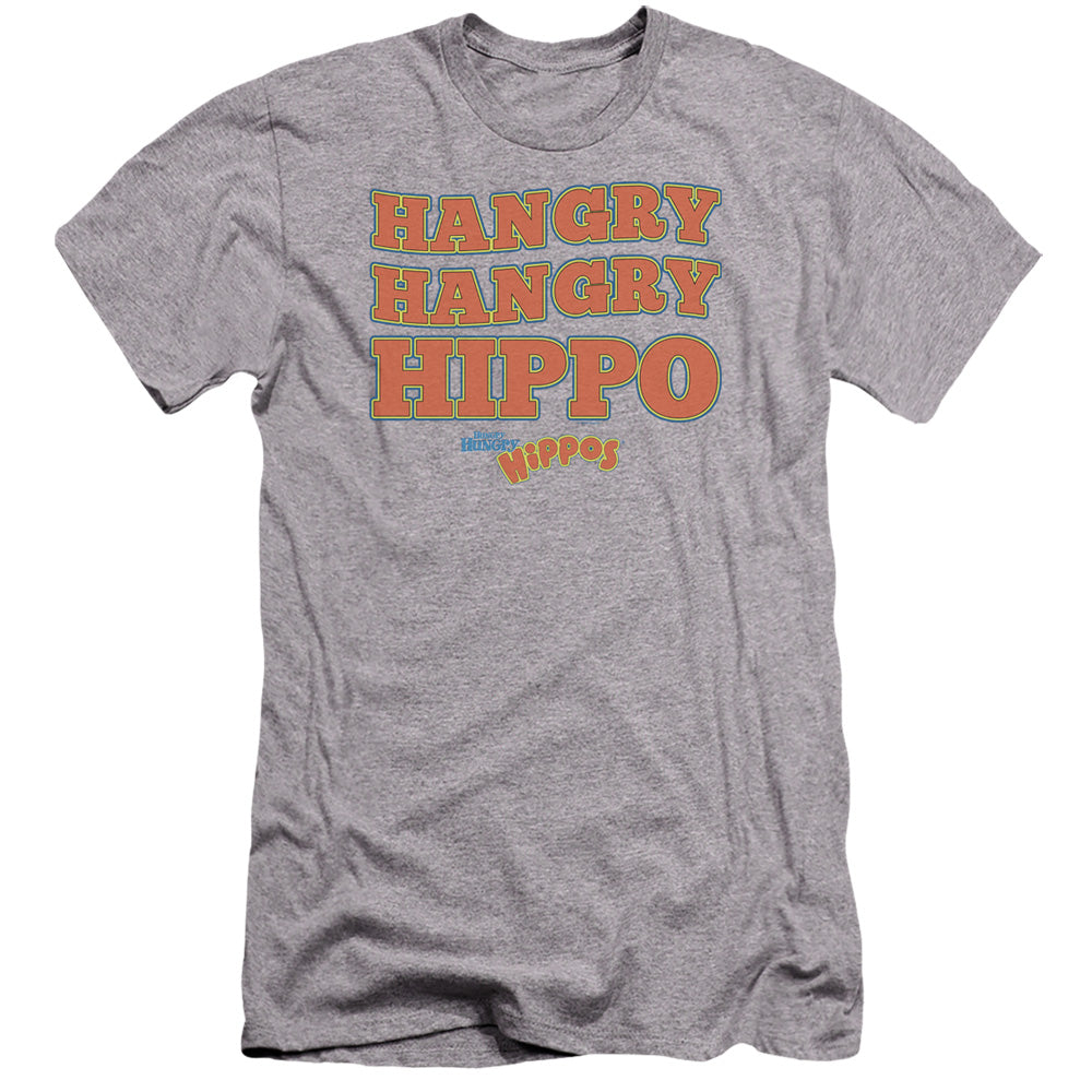 AN OFFCIALLY LICENSED HUNGRY HUNGRY HIPPOS HANGRY MEN'S PREMIUM SLIM FIT T-SHIRT ATHLETIC HEATHER