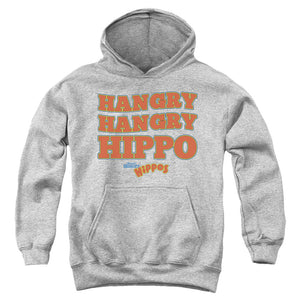 AN OFFCIALLY LICENSED HUNGRY HUNGRY HIPPOS HANGRY YOUTH HOODIE ATHLETIC HEATHER