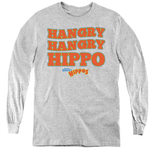 AN OFFCIALLY LICENSED HUNGRY HUNGRY HIPPOS HANGRY YOUTH LONG SLEEVE T-SHIRT ATHLETIC HEATHER
