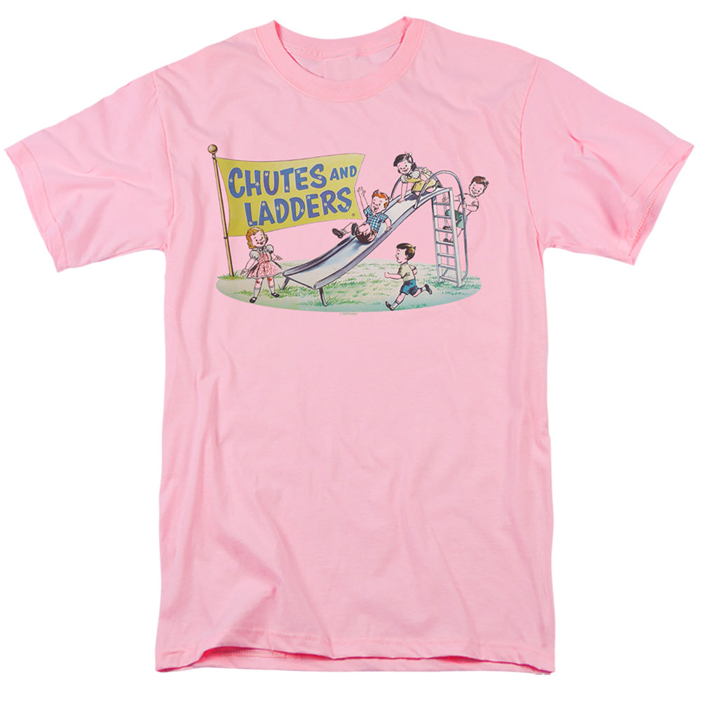 AN OFFCIALLY LICENSED CHUTES AND LADDERS OLD SCHOOL MEN'S REGULAR FIT T-SHIRT PINK