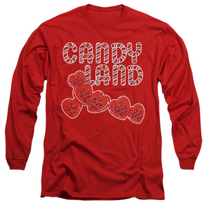 AN OFFCIALLY LICENSED CANDY LAND I LOVE YOU MEN'S LONG SLEEVE T-SHIRT RED