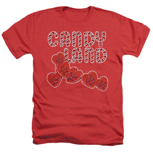 AN OFFCIALLY LICENSED CANDY LAND I LOVE YOU MEN'S HEATHER T-SHIRT RED