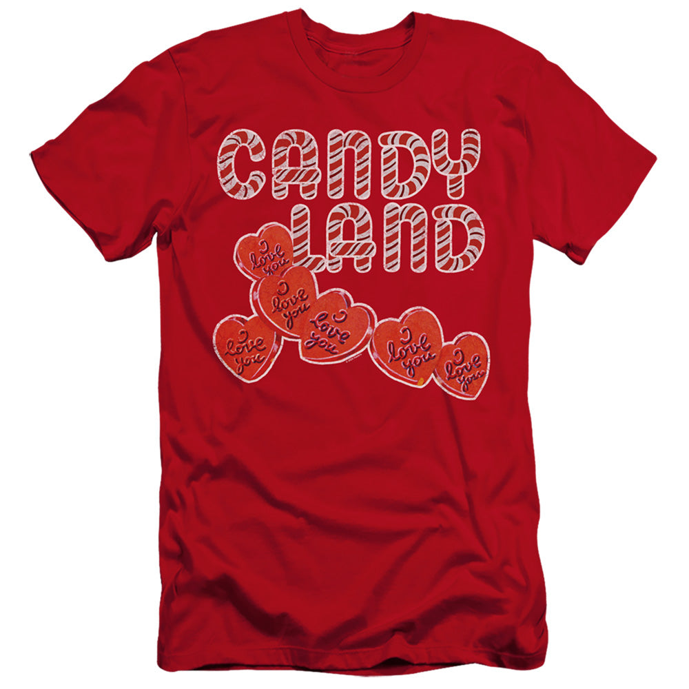 AN OFFCIALLY LICENSED CANDY LAND I LOVE YOU MEN'S PREMIUM SLIM FIT T-SHIRT RED
