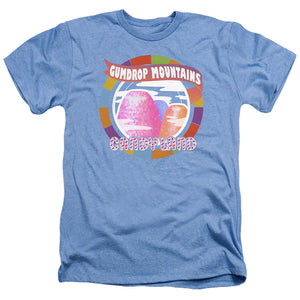 AN OFFCIALLY LICENSED CANDY LAND GUMDROP MOUNTAINS MEN'S HEATHER T-SHIRT LIGHT BLUE