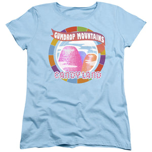 AN OFFCIALLY LICENSED CANDY LAND GUMDROP MOUNTAINS WOMEN'S REGULAR FIT T-SHIRT LIGHT BLUE