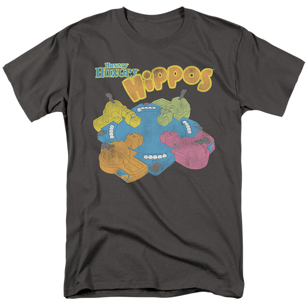 AN OFFCIALLY LICENSED HUNGRY HUNGRY HIPPOS READY TO PLAY MEN'S REGULAR FIT T-SHIRT CHARCOAL