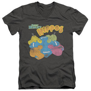 AN OFFCIALLY LICENSED HUNGRY HUNGRY HIPPOS READY TO PLAY MEN'S V-NECK T-SHIRT CHARCOAL