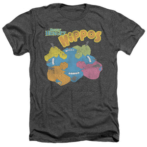 AN OFFCIALLY LICENSED HUNGRY HUNGRY HIPPOS READY TO PLAY MEN'S HEATHER T-SHIRT CHARCOAL