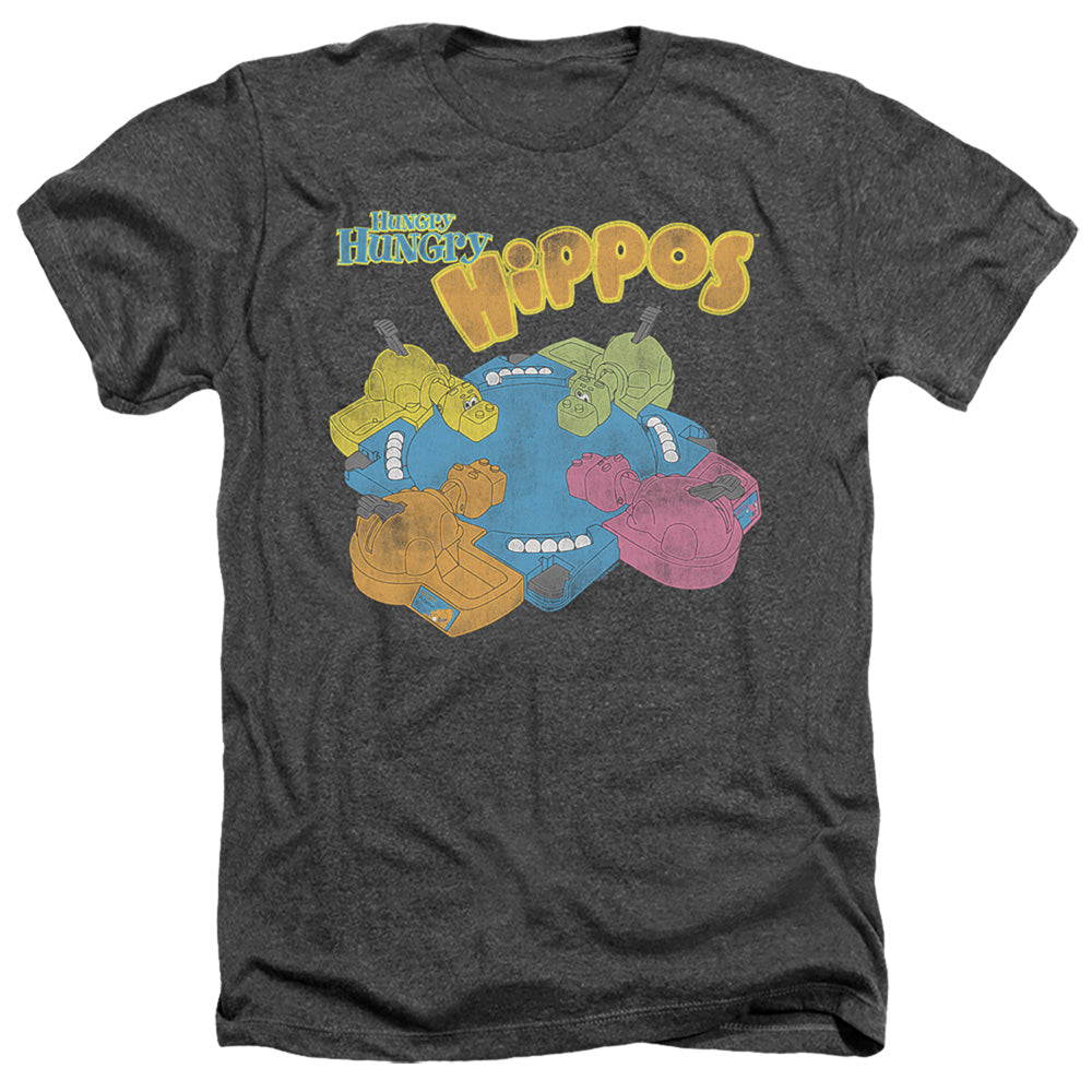 AN OFFCIALLY LICENSED HUNGRY HUNGRY HIPPOS READY TO PLAY MEN'S HEATHER T-SHIRT CHARCOAL