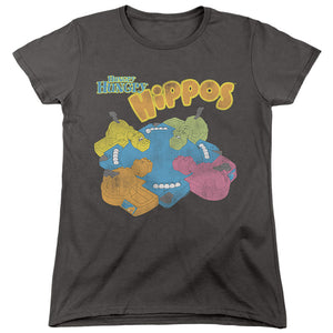 AN OFFCIALLY LICENSED HUNGRY HUNGRY HIPPOS READY TO PLAY WOMEN'S REGULAR FIT T-SHIRT CHARCOAL