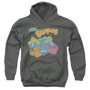 AN OFFCIALLY LICENSED HUNGRY HUNGRY HIPPOS READY TO PLAY YOUTH HOODIE CHARCOAL