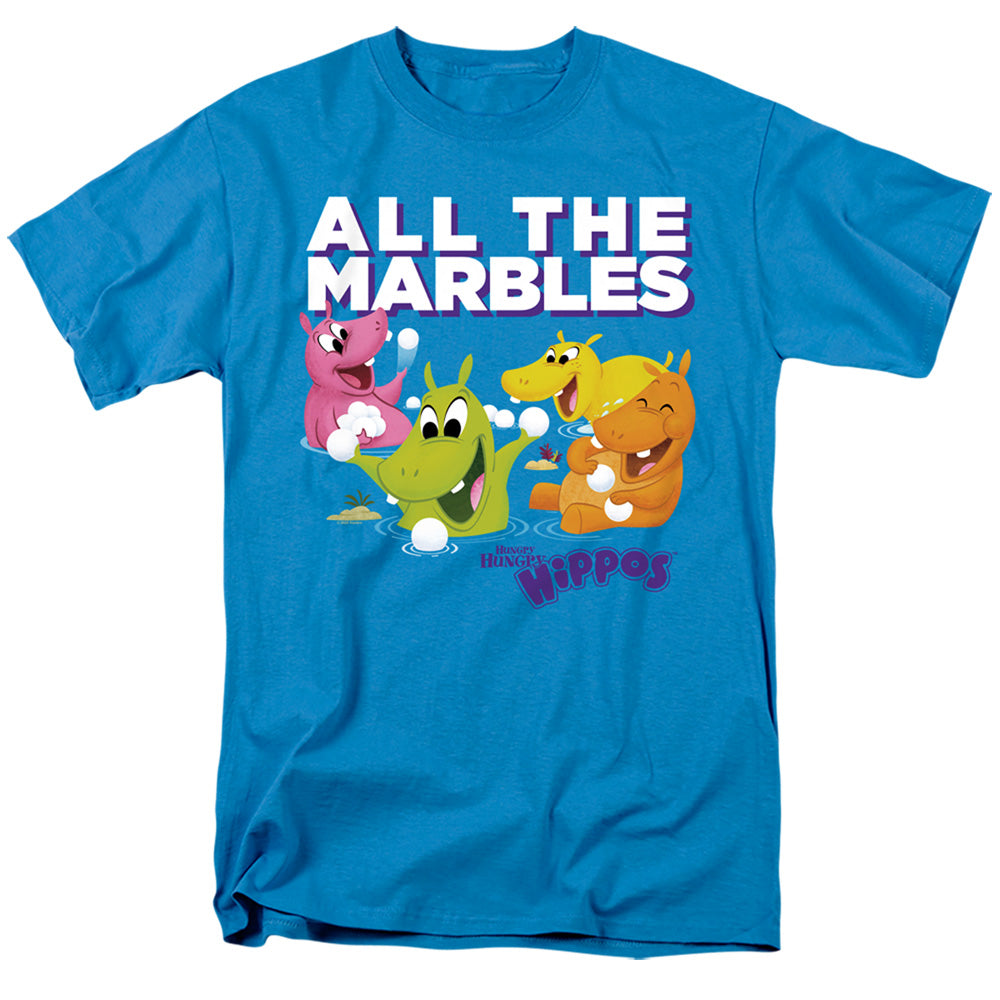 AN OFFCIALLY LICENSED HUNGRY HUNGRY HIPPOS ALL THE MARBLES MEN'S REGULAR FIT T-SHIRT TURQUOISE
