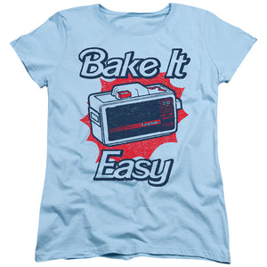 AN OFFCIALLY LICENSED EASY BAKE OVEN BAKE IT EASY WOMEN'S REGULAR FIT T-SHIRT LIGHT BLUE