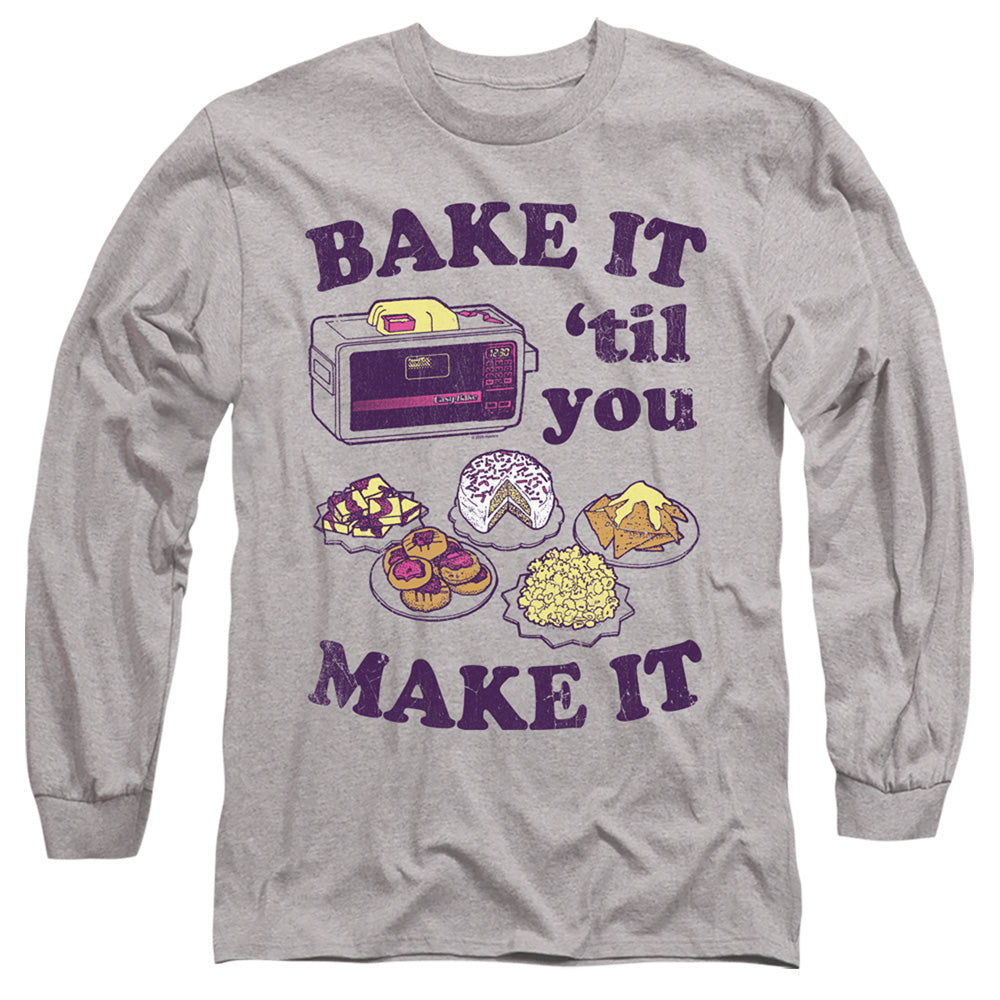 AN OFFCIALLY LICENSED EASY BAKE OVEN BAKE IT TIL YOU MAKE IT MEN'S LONG SLEEVE T-SHIRT ATHLETIC HEATHER