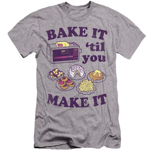 AN OFFCIALLY LICENSED EASY BAKE OVEN BAKE IT TIL YOU MAKE IT MEN'S PREMIUM SLIM FIT T-SHIRT ATHLETIC HEATHER