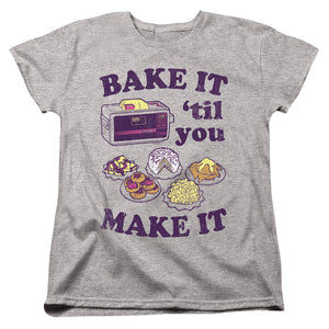 AN OFFCIALLY LICENSED EASY BAKE OVEN BAKE IT TIL YOU MAKE IT WOMEN'S REGULAR FIT T-SHIRT ATHLETIC HEATHER