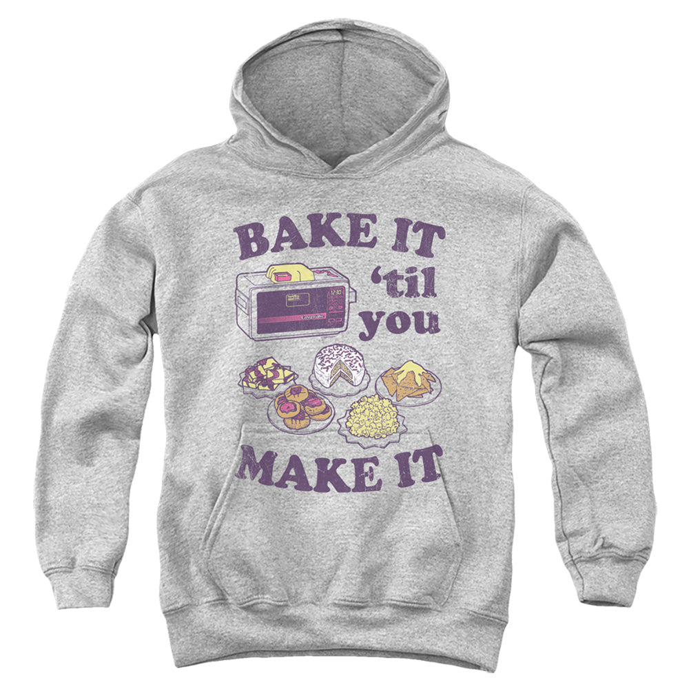 AN OFFCIALLY LICENSED EASY BAKE OVEN BAKE IT TIL YOU MAKE IT YOUTH HOODIE ATHLETIC HEATHER
