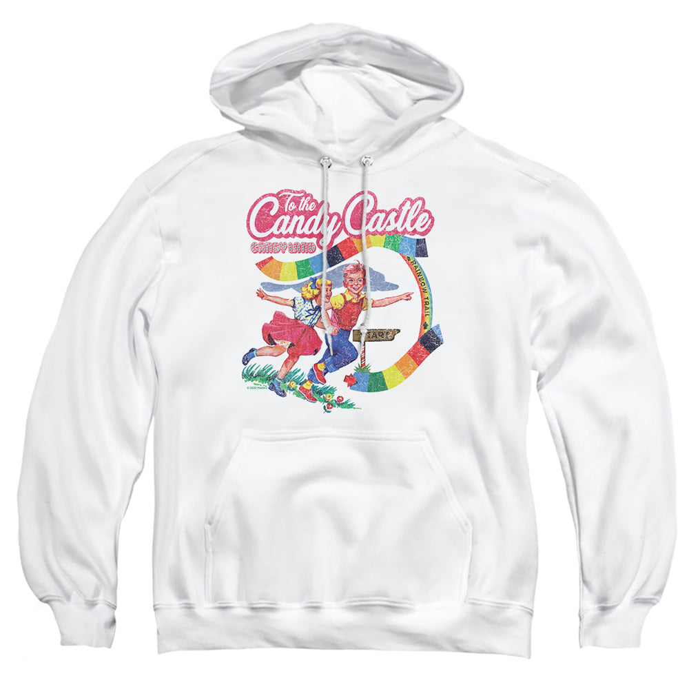 AN OFFCIALLY LICENSED CANDY LAND TO THE CANDY CASTLE ADULT UNISEX PULLOVER HOODIE WHITE