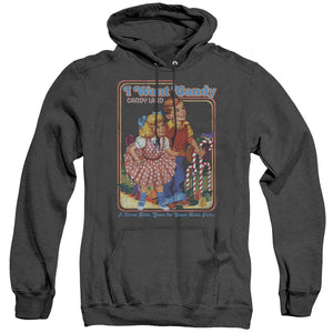 AN OFFCIALLY LICENSED CANDY LAND I WANT CANDY ADULT UNISEX HEATHER PULLOVER HOODIE BLACK