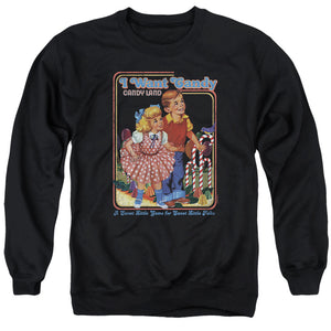 AN OFFCIALLY LICENSED CANDY LAND I WANT CANDY ADULT UNISEX CREWNECK SWEATSHIRT BLACK