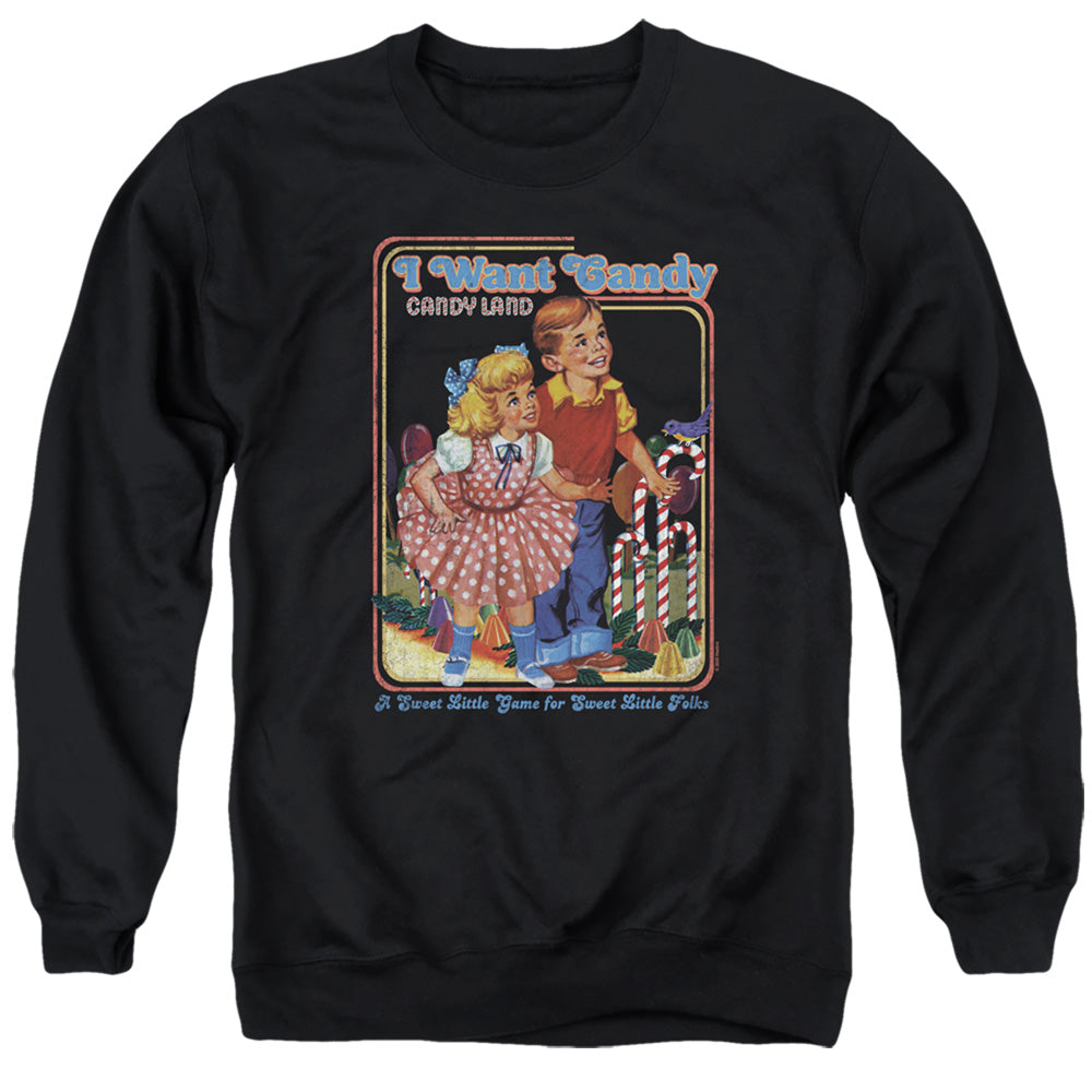 AN OFFCIALLY LICENSED CANDY LAND I WANT CANDY ADULT UNISEX CREWNECK SWEATSHIRT BLACK