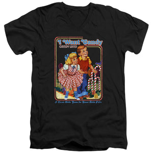 AN OFFCIALLY LICENSED CANDY LAND I WANT CANDY MEN'S V-NECK T-SHIRT BLACK