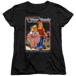 AN OFFCIALLY LICENSED CANDY LAND I WANT CANDY WOMEN'S REGULAR FIT T-SHIRT BLACK