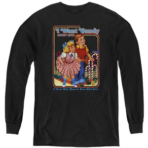 AN OFFCIALLY LICENSED CANDY LAND I WANT CANDY YOUTH LONG SLEEVE T-SHIRT BLACK
