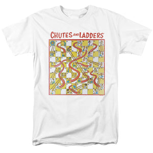 AN OFFCIALLY LICENSED CHUTES AND LADDERS 79 GAME BOARD MEN'S REGULAR FIT T-SHIRT WHITE