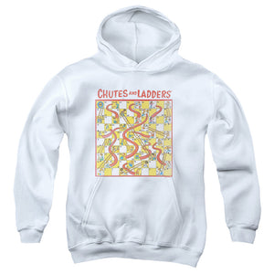 AN OFFCIALLY LICENSED CHUTES AND LADDERS 79 GAME BOARD YOUTH HOODIE WHITE