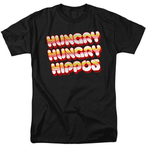 AN OFFCIALLY LICENSED HUNGRY HUNGRY HIPPOS HUNGRY VINTAGE LOGO MEN'S REGULAR FIT T-SHIRT BLACK