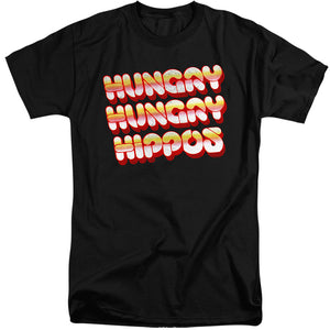 AN OFFCIALLY LICENSED HUNGRY HUNGRY HIPPOS HUNGRY VINTAGE LOGO MEN'S TALL FIT T-SHIRT BLACK