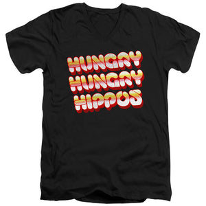 AN OFFCIALLY LICENSED HUNGRY HUNGRY HIPPOS HUNGRY VINTAGE LOGO MEN'S V-NECK T-SHIRT BLACK