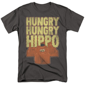 AN OFFCIALLY LICENSED HUNGRY HUNGRY HIPPOS HUNGRY HUNGRY HIPPO MEN'S REGULAR FIT T-SHIRT CHARCOAL