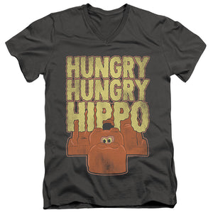 AN OFFCIALLY LICENSED HUNGRY HUNGRY HIPPOS HUNGRY HUNGRY HIPPO MEN'S V-NECK T-SHIRT CHARCOAL