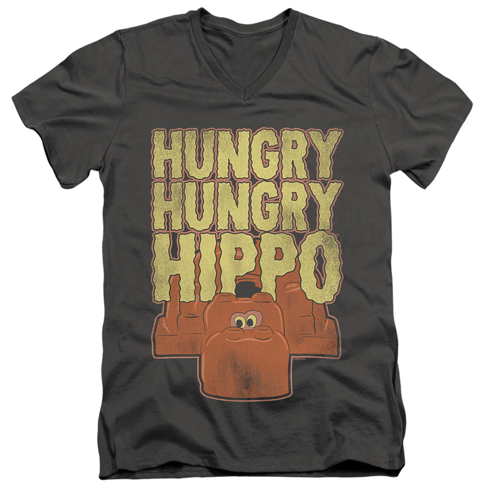 AN OFFCIALLY LICENSED HUNGRY HUNGRY HIPPOS HUNGRY HUNGRY HIPPO MEN'S V-NECK T-SHIRT CHARCOAL