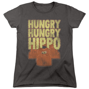 AN OFFCIALLY LICENSED HUNGRY HUNGRY HIPPOS HUNGRY HUNGRY HIPPO WOMEN'S REGULAR FIT T-SHIRT CHARCOAL