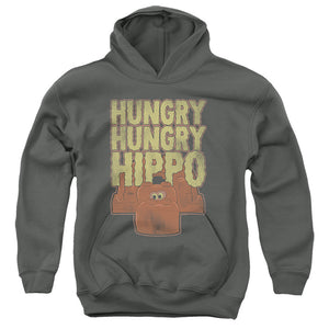 AN OFFCIALLY LICENSED HUNGRY HUNGRY HIPPOS HUNGRY HUNGRY HIPPO YOUTH HOODIE CHARCOAL